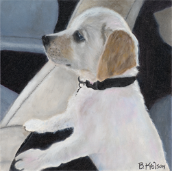 Pet portrait of white and brown dog, original oil painting by Barb Keilson